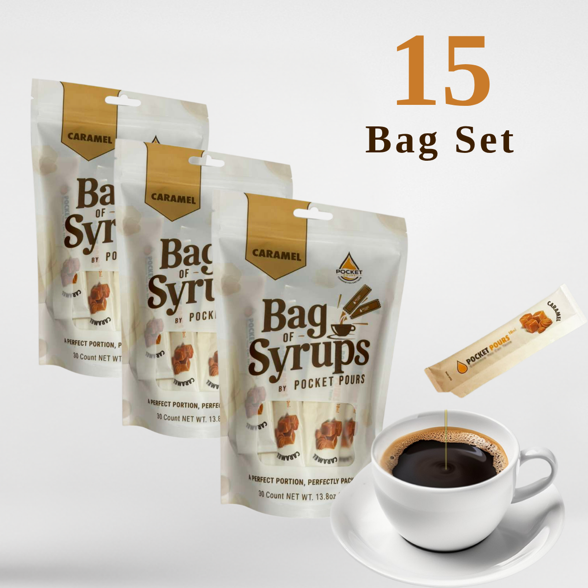 Pocket Pours Caramel Syrup Packets - 10mL Single-Serve