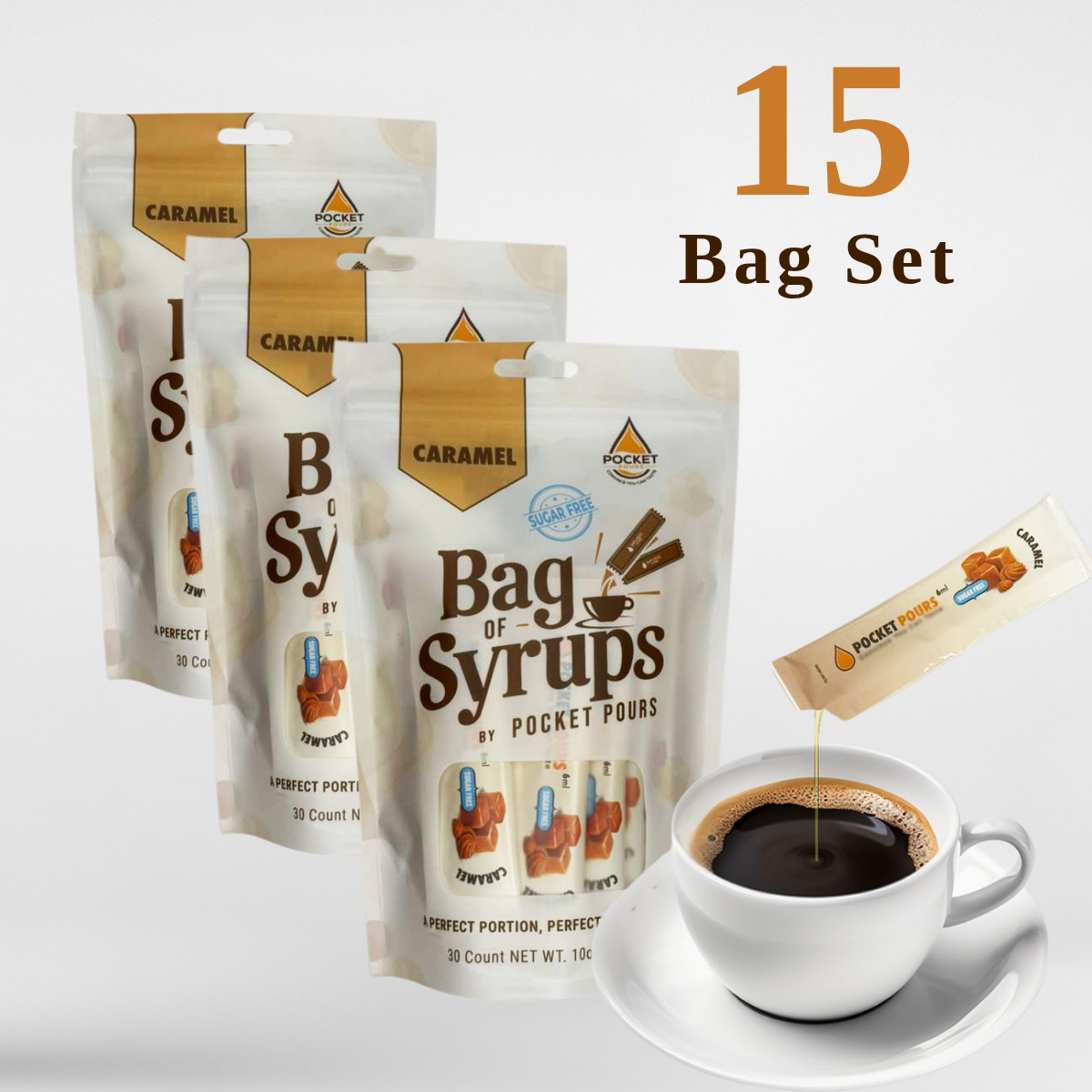 Pocket Pours Sugar Free Caramel Coffee Syrup Packets
