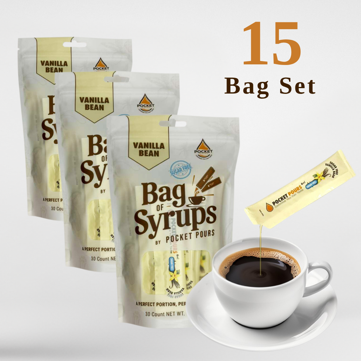 Pocket Pours Sugar Free Vanilla Bean Coffee Syrup Packets