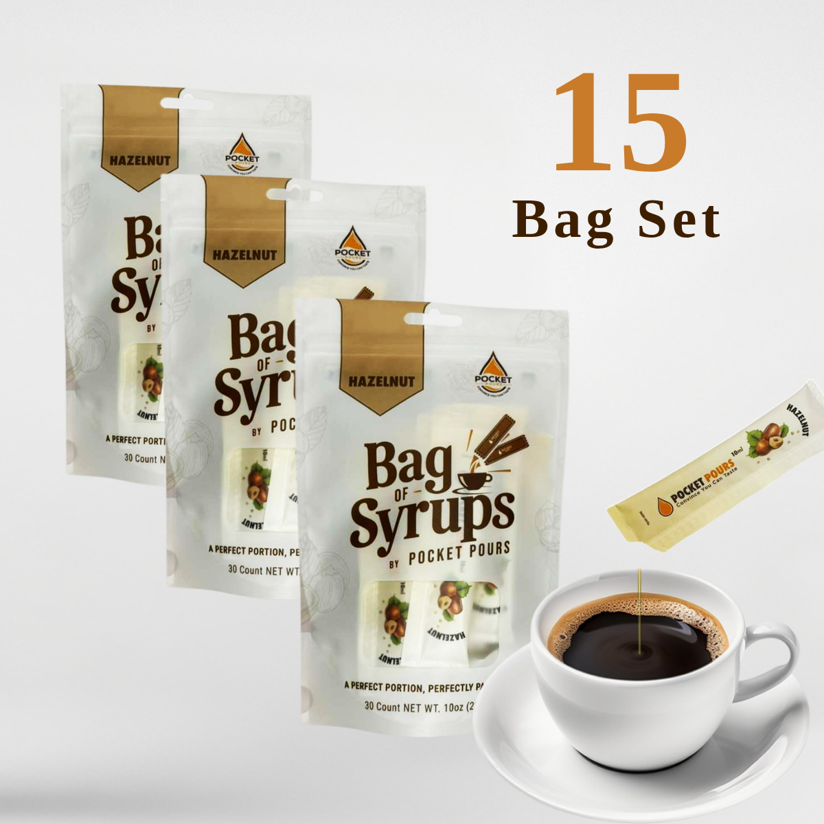 Pocket Pours Hazelnut Syrup Packets - 10mL Single-Serve