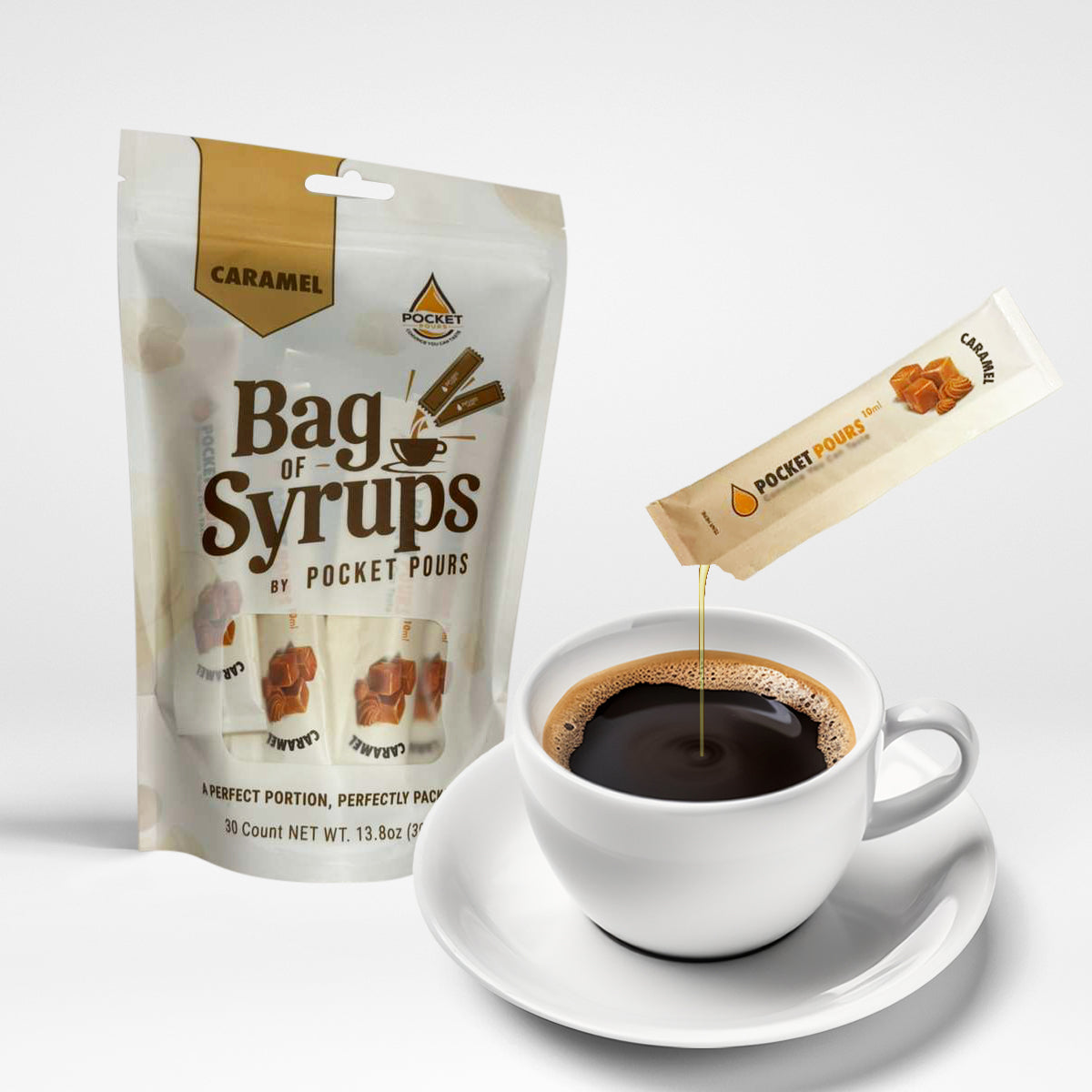 Pocket Pours Caramel Syrup Packets - 10mL Single-Serve