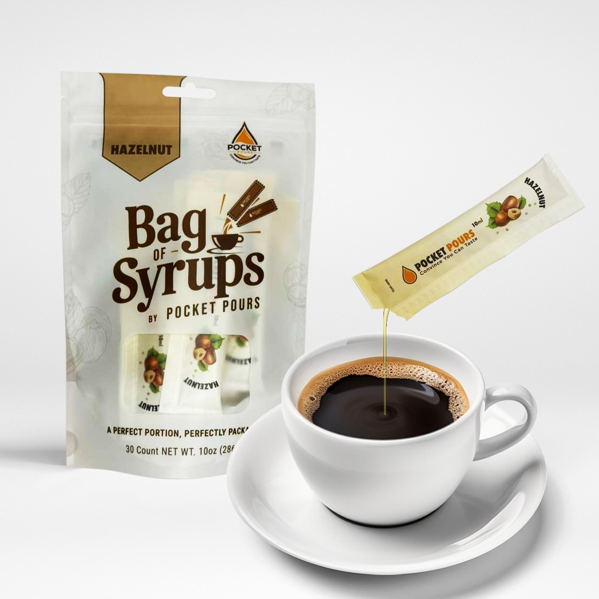Pocket Pours Hazelnut Syrup Packets - 10mL Single-Serve