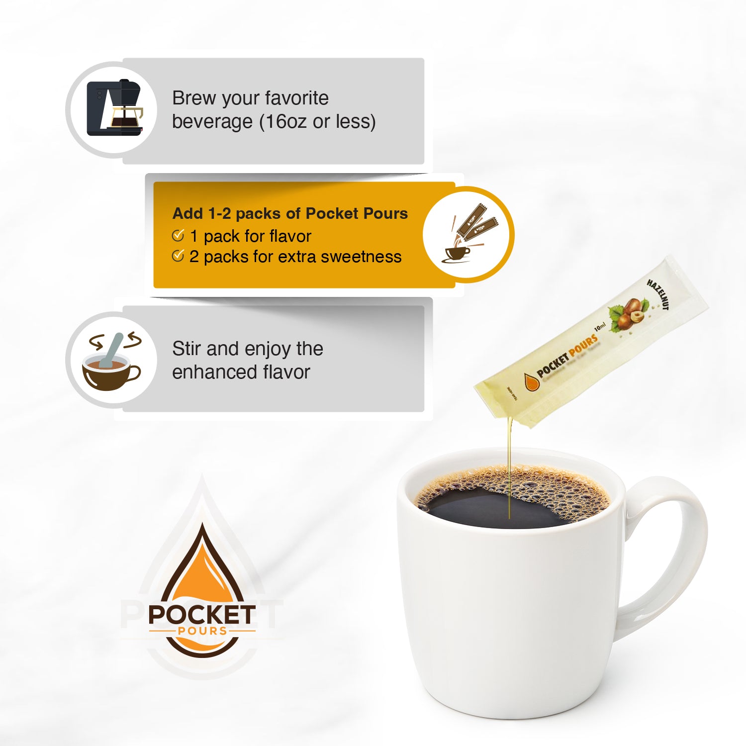 Pocket Pours Hazelnut Syrup Packets - 10mL Single-Serve