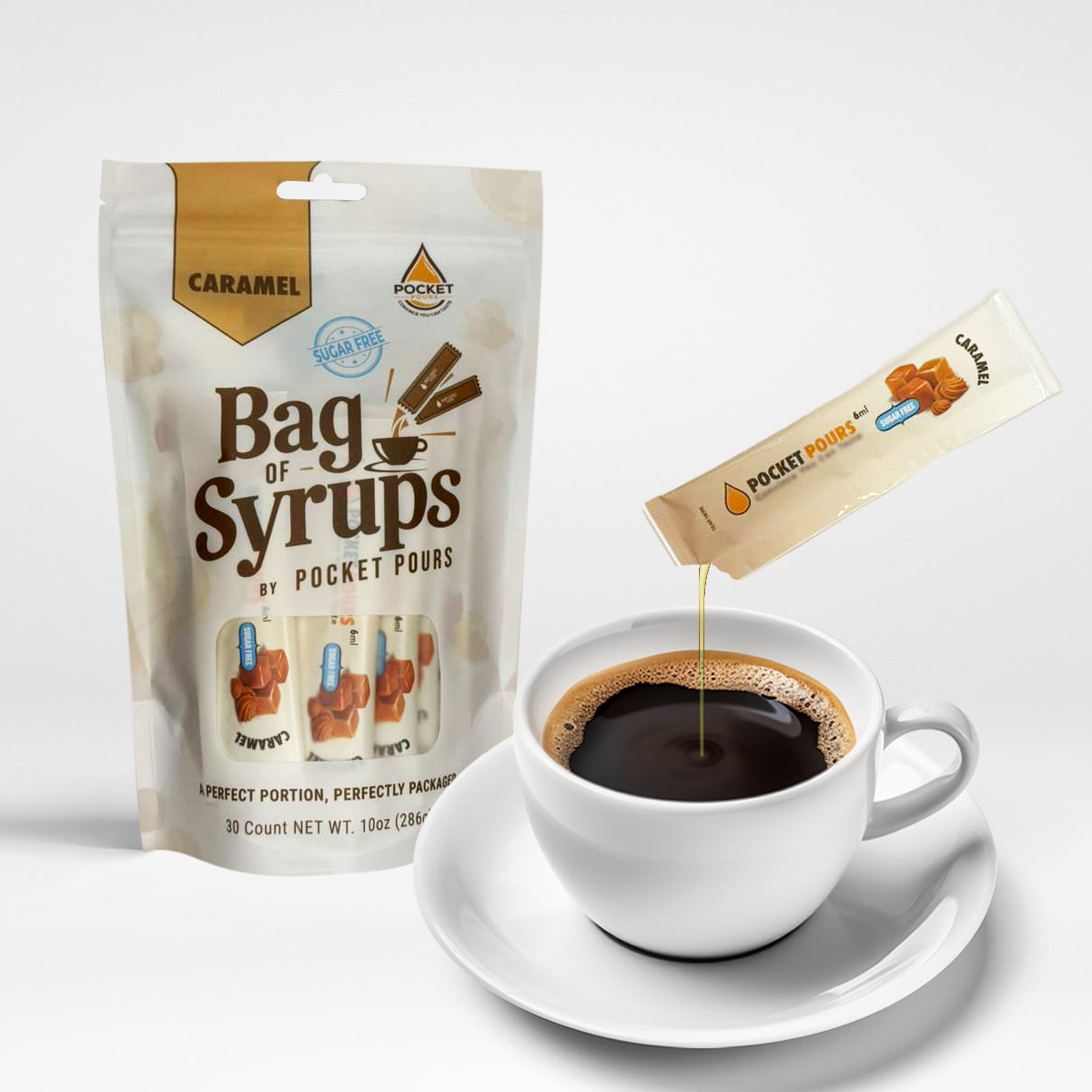Pocket Pours Sugar Free Caramel Coffee Syrup Packets