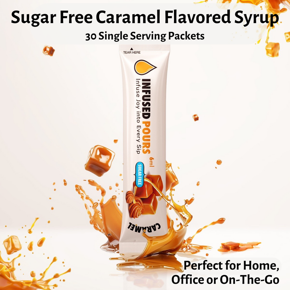 Infused Pours Sugar-Free Caramel Syrup Packets in Resealable Pouch | Single-Serve Coffee & Cocktail Flavoring