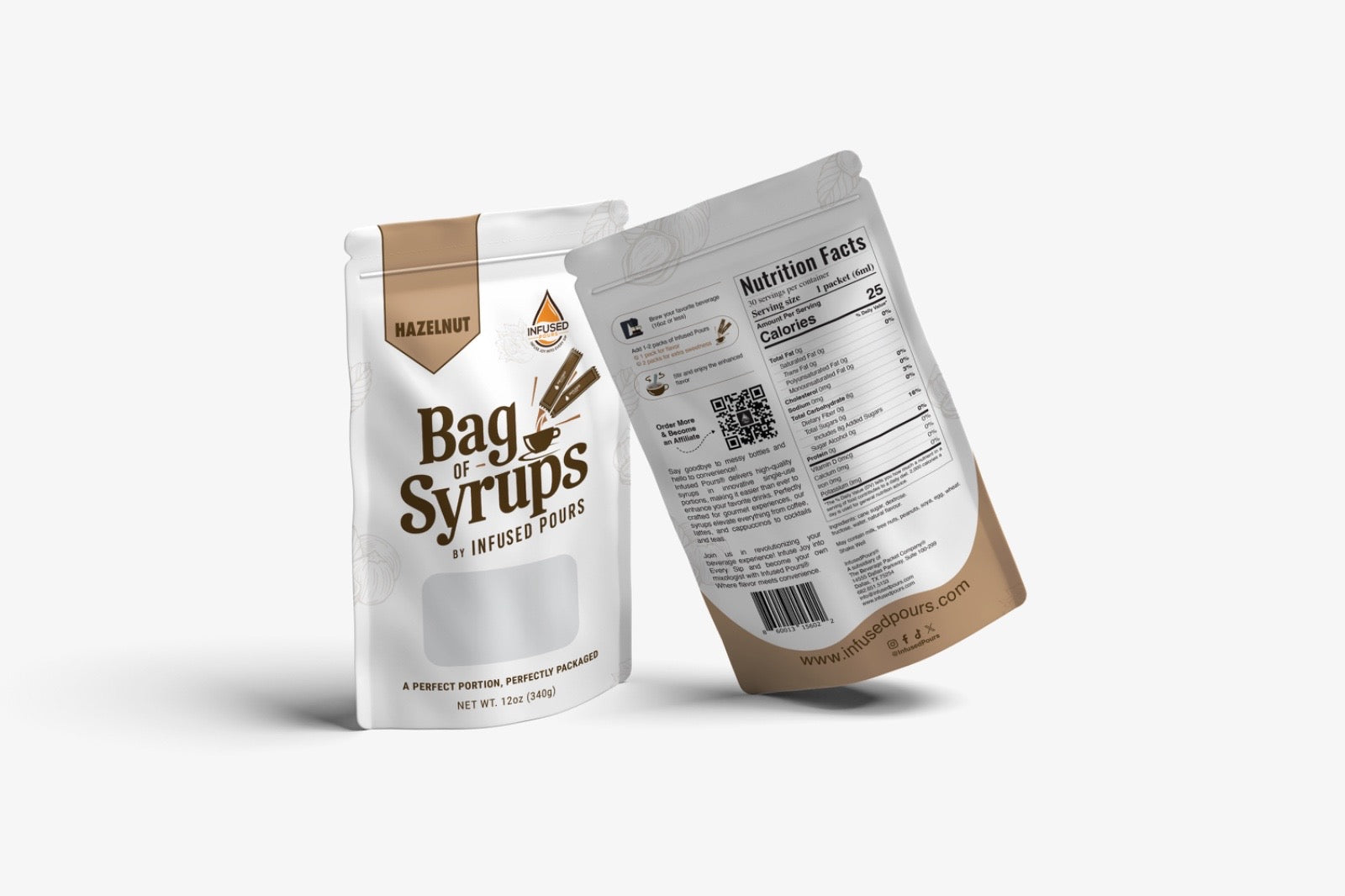 Resealable Bag of Syrups containing 30 hazelnut syrup packets