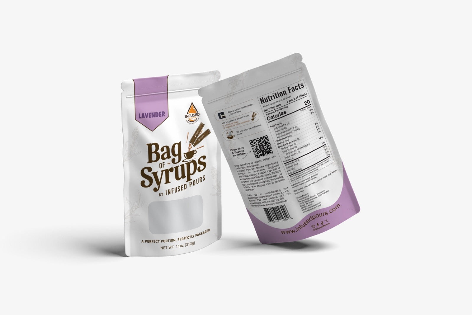 Resealable Bag of Syrups containing 30 lavender syrup packets