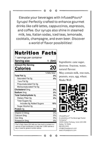Nutritional facts for lavender syrup packets