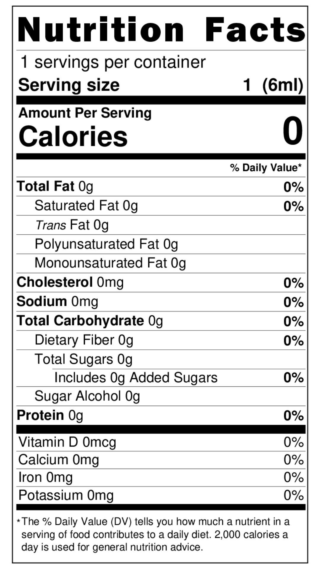 Nutritional facts for sugar free variety pack syrup packets