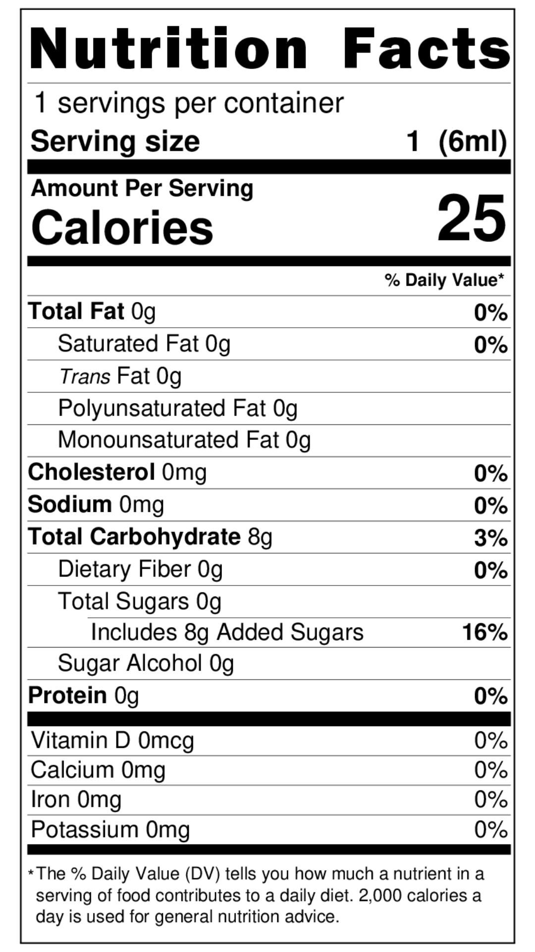 Nutritional facts for original variety pack syrup packets